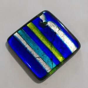 Handcrafted Fused Glass Pendant Blue Green Gold Square Artisan Jewelry No Chain